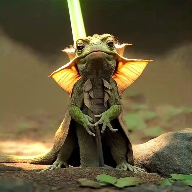 Yoda the frilled lizard with light sworod by midjourney.jpg