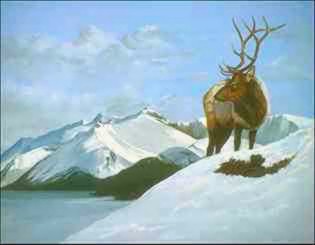 Elk-standing on snow hill-painting.jpg