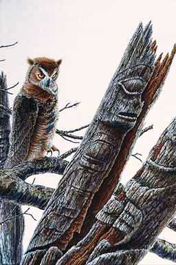 Bird Painting-Great Horned Owl-perching on tree.jpg