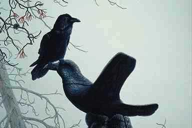 Bird Painting-Common Raven1-perching on bird sculpture.jpg