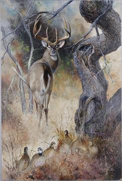 An Audience l-Whitetail deer-and-Grouses-Painting by Don Keller.jpg