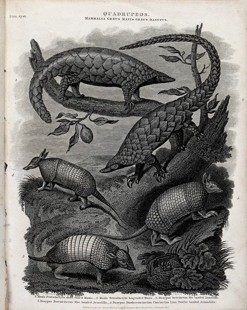 Five four-footed mammals, including manis and armadillos. Li Wellcome V0020572.jpg