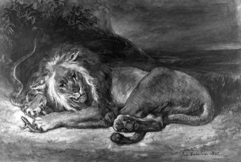 Eugène Delacroix - Lion and Snake - Walters 371219.jpg
