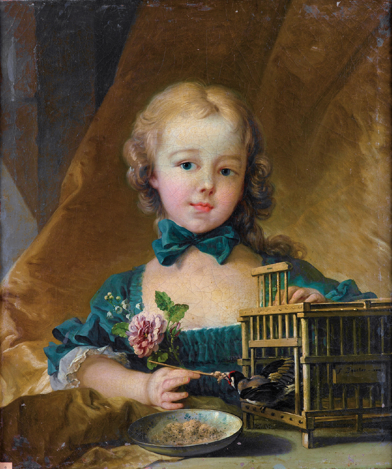 Portrait of Alexandrine Le Normant d'Étiolles (daughter of Madame de Pompadour), playing with a Goldfinch.jpg