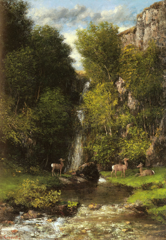 A Family of Deer in a Landscape with a Waterfall.jpg