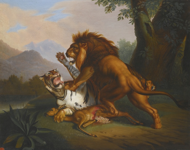 'A Lion and Tiger in Combat' by Johann Wenzel Peter.jpg
