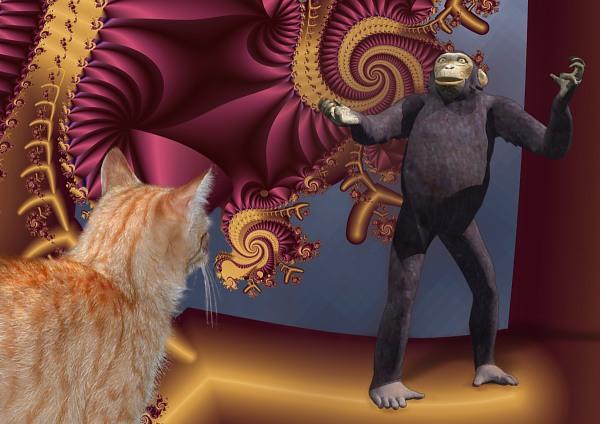 Opie and Bongo-House Cat and cyber chimpanzee-by Linda Bucklin.jpg
