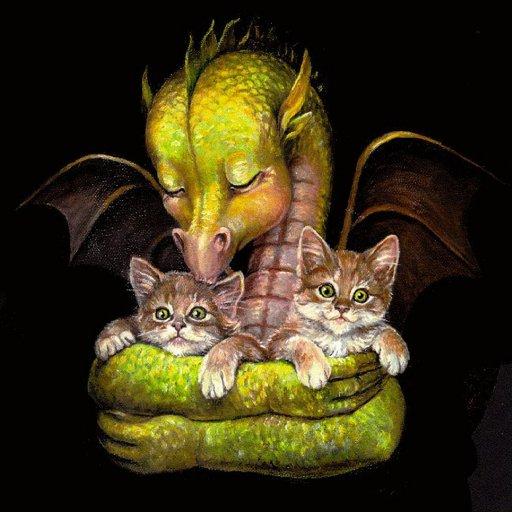 DLW2-Green Dragon-and-2 Kittens-Imaginary Painting-by Martina Bahri.jpg